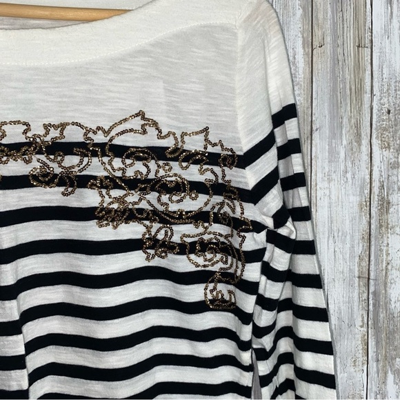 NWT Loft Striped Sequin Embellished Blouse - Picture 2 of 5